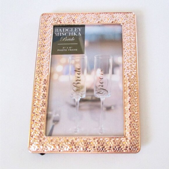 Badgley Mischka Bride Tabletop Frame Rose Gold Sparkle Effect 4 x 6 Picture - Picture 8 of 10